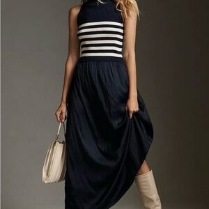 Anthropology NWT Thea Twofer Navy White Striped Sleeveless Maxi Dress